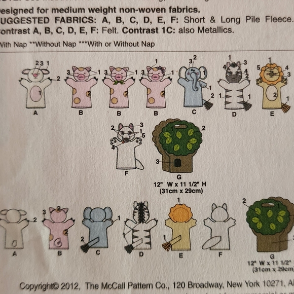 Animal puppet show DIY McCall's Crafts sewing patterns #M6671, NEW in package! - Picture 3 of 10